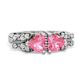 Lab Pink Sapphire Diamond Butterflies 14K White Gold ring R5601