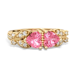 Lab Pink Sapphire Diamond Butterflies 14K Yellow Gold ring R5601