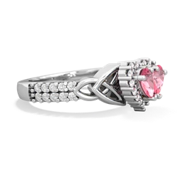 Lab Pink Sapphire Celtic Knot Two Hearts As One 14K White Gold ring R2644HRT