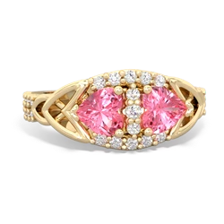 Lab Pink Sapphire Sparkling Celtic Knot 14K Yellow Gold ring R2645