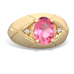 Lab Pink Sapphire Men's Crossroads 14K Yellow Gold ring R0361