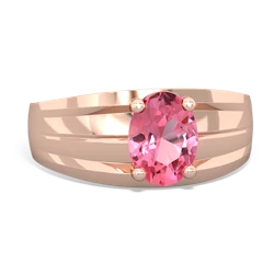 Lab Pink Sapphire Men's Two Lane 14K Rose Gold ring R0363