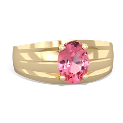 Lab Pink Sapphire Men's Two Lane 14K Yellow Gold ring R0363