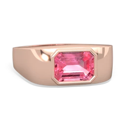 Lab Pink Sapphire Men's Emerald-Cut Bezel 14K Rose Gold ring R0410