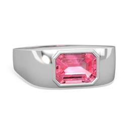 Lab Pink Sapphire Men's Emerald-Cut Bezel 14K White Gold ring R0410