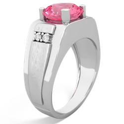 Lab Pink Sapphire Men's 9Mm Round 14K White Gold ring R1822