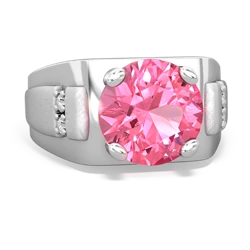 Lab Pink Sapphire Men's 9Mm Round 14K White Gold ring R1822