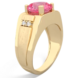 Lab Pink Sapphire Men's 9Mm Round 14K Yellow Gold ring R1822