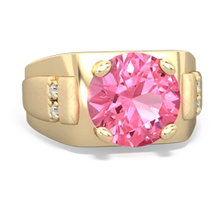 Lab Pink Sapphire Men's 9Mm Round 14K Yellow Gold ring R1822