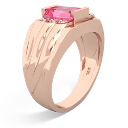 Lab Pink Sapphire Men's 9X7mm Emerald-Cut 14K Rose Gold ring R1835