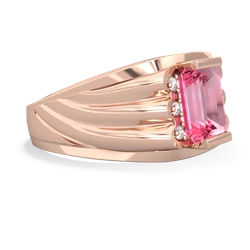 Lab Pink Sapphire Men's 9X7mm Emerald-Cut 14K Rose Gold ring R1835
