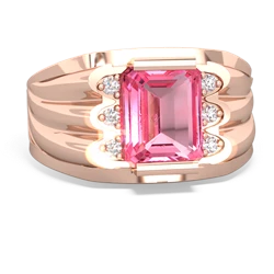 Lab Pink Sapphire Men's 9X7mm Emerald-Cut 14K Rose Gold ring R1835