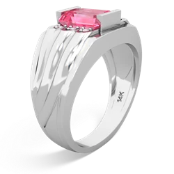 Lab Pink Sapphire Men's 9X7mm Emerald-Cut 14K White Gold ring R1835