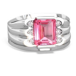 Lab Pink Sapphire Men's 9X7mm Emerald-Cut 14K White Gold ring R1835