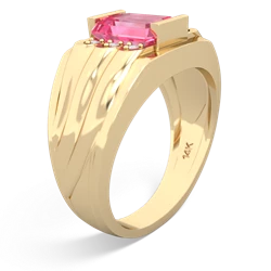 Lab Pink Sapphire Men's 9X7mm Emerald-Cut 14K Yellow Gold ring R1835