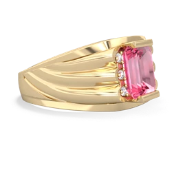 Lab Pink Sapphire Men's 9X7mm Emerald-Cut 14K Yellow Gold ring R1835