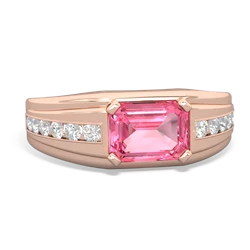 Lab Pink Sapphire Men's Diamond Channel 14K Rose Gold ring R0500