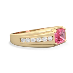 Lab Pink Sapphire Men's Diamond Channel 14K Yellow Gold ring R0500