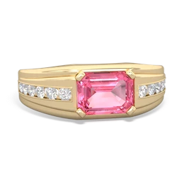 Lab Pink Sapphire Men's Diamond Channel 14K Yellow Gold ring R0500