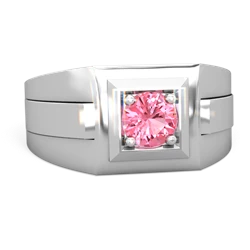 Lab Pink Sapphire Men's Squared Circle 14K White Gold ring R0480