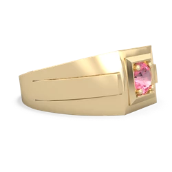 Lab Pink Sapphire Men's Squared Circle 14K Yellow Gold ring R0480