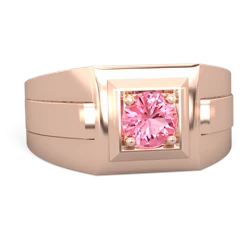 Lab Pink Sapphire Men's Squared Circle 14K Rose Gold ring R0480