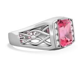 Thumbnail for Lab Pink Sapphire Men's Vine 14K White Gold ring R0490 - side view