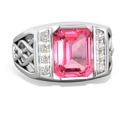 Thumbnail for Lab Pink Sapphire Men's Vine 14K White Gold ring R0490 - front view