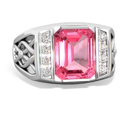 Lab Pink Sapphire Men's Vine 14K White Gold ring R0490