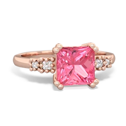 Lab Pink Sapphire Art Deco Princess 14K Rose Gold ring R2014