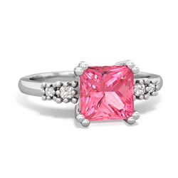 Lab Pink Sapphire Art Deco Princess 14K White Gold ring R2014