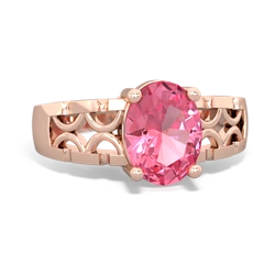 Lab Pink Sapphire Art Deco Filigree 14K Rose Gold ring R2322