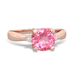 Lab Pink Sapphire Cushion Rope 14K Rose Gold ring R2484