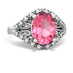 Lab Pink Sapphire Antique Style Cocktail 14K White Gold ring R2564