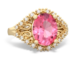 Lab Pink Sapphire Antique Style Cocktail 14K Yellow Gold ring R2564