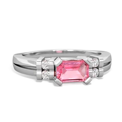 Lab Pink Sapphire Art Deco East-West 14K White Gold ring R2590