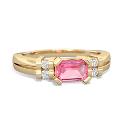 Lab Pink Sapphire Art Deco East-West 14K Yellow Gold ring R2590