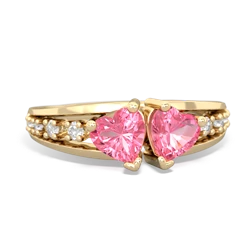 Lab Pink Sapphire Heart To Heart 14K Yellow Gold ring R3342