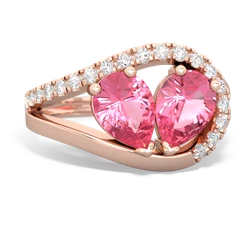 Lab Pink Sapphire Nestled Heart Keepsake 14K Rose Gold ring R5650