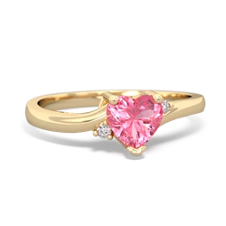 Lab Pink Sapphire Delicate Heart 14K Yellow Gold ring R0203