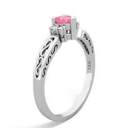 Lab Pink Sapphire Filligree Scroll Heart 14K White Gold ring R2429