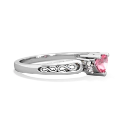 Lab Pink Sapphire Filligree Scroll Heart 14K White Gold ring R2429