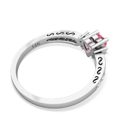 Lab Pink Sapphire Filligree Scroll Heart 14K White Gold ring R2429