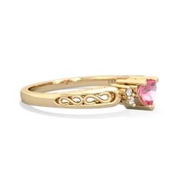 Lab Pink Sapphire Filligree Scroll Heart 14K Yellow Gold ring R2429