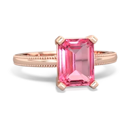 Lab Pink Sapphire Milgrain Scroll 14K Rose Gold ring R2338