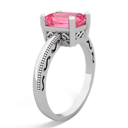 Lab Pink Sapphire Milgrain Scroll 14K White Gold ring R2338