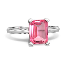 Lab Pink Sapphire Milgrain Scroll 14K White Gold ring R2338