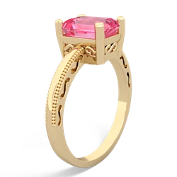 Lab Pink Sapphire Milgrain Scroll 14K Yellow Gold ring R2338