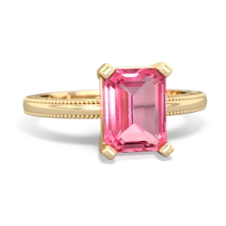 Lab Pink Sapphire Milgrain Scroll 14K Yellow Gold ring R2338