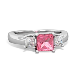 Lab Pink Sapphire Three Stone Trellis 14K White Gold ring R4015